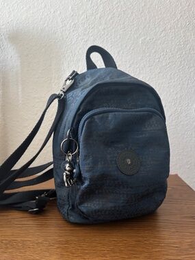 Kipling Delia Mini Backpack Blue Convertible Bag w/ Monkey Charm